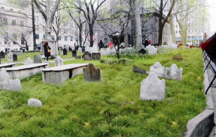 Groundcover is proposed for the southern edge of the cemetery. With the help of an erosion control fabric, it is meant to retard the loss of soil. Rendering: Mathews Nielsen Landscape Architects Groundcover is proposed for the southern edge of the cemetery. With the help of an erosion control fabric, it is meant to retard the loss of soil. Rendering: Mathews Nielsen Landscape Architects